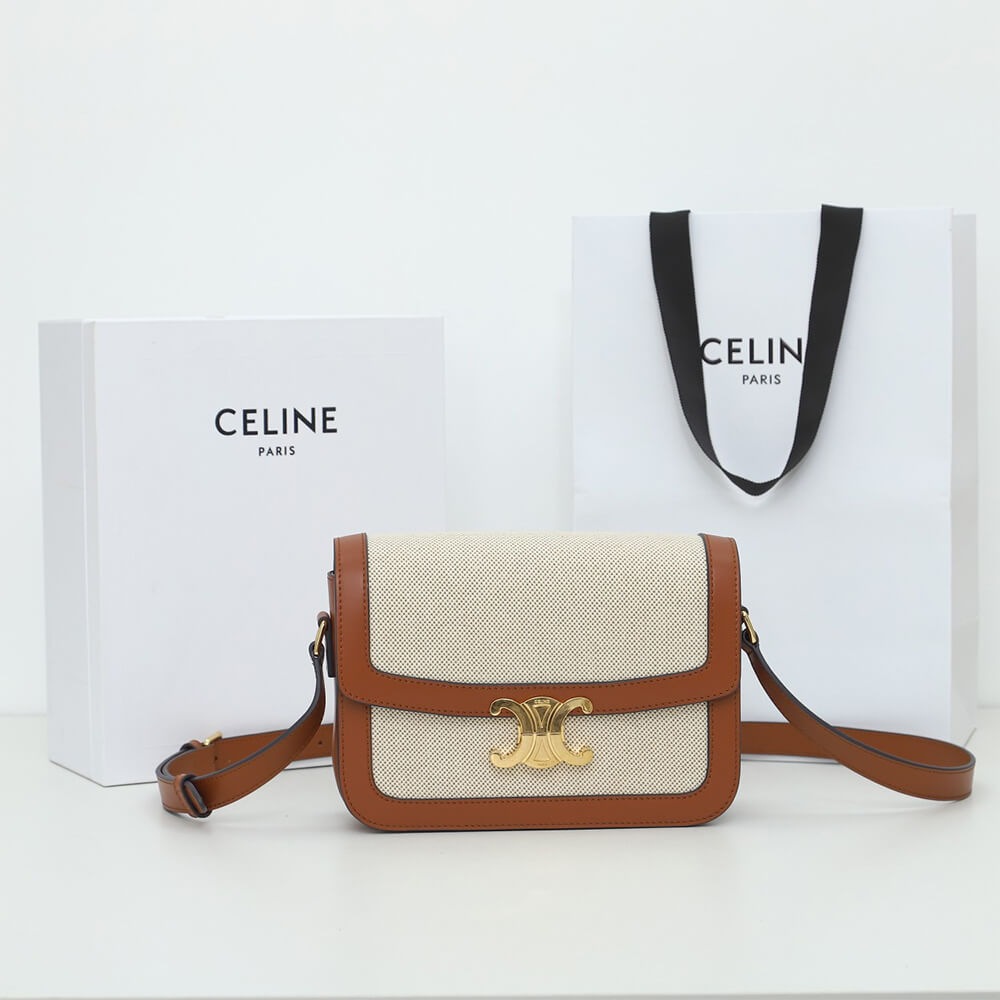 Ce1i*e CLASSIQUE TRIOMPHE BAG IN TRIOMPHE CANVAS AND CALFSKIN(HIGH-END GRADE)
