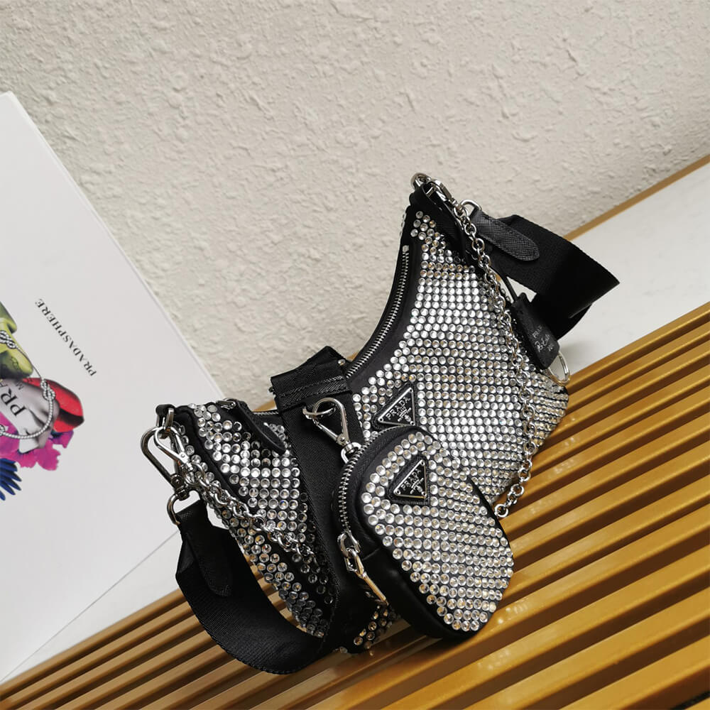 Pra*a Re-Edition 2005 satin bag with crystals