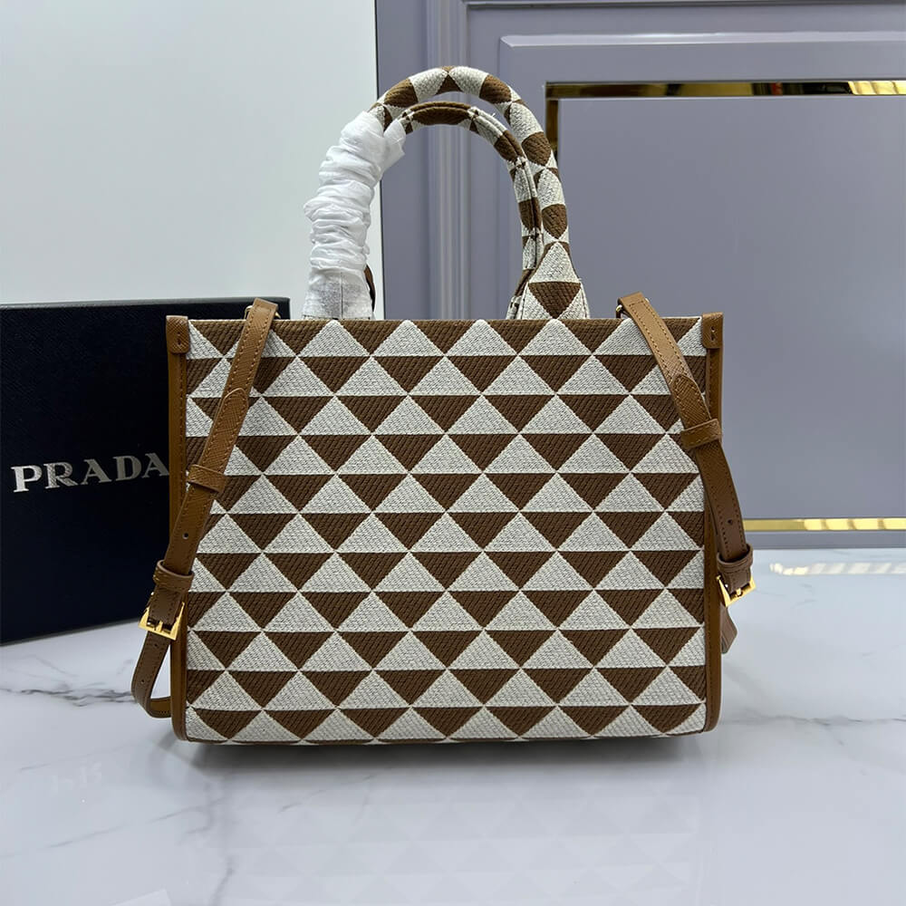 Small Pra*a Symbole jacquard fabric handbag