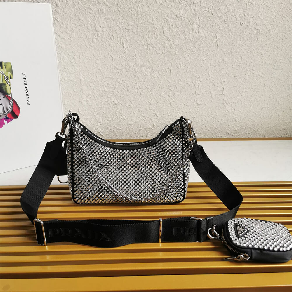 Pra*a Re-Edition 2005 satin bag with crystals