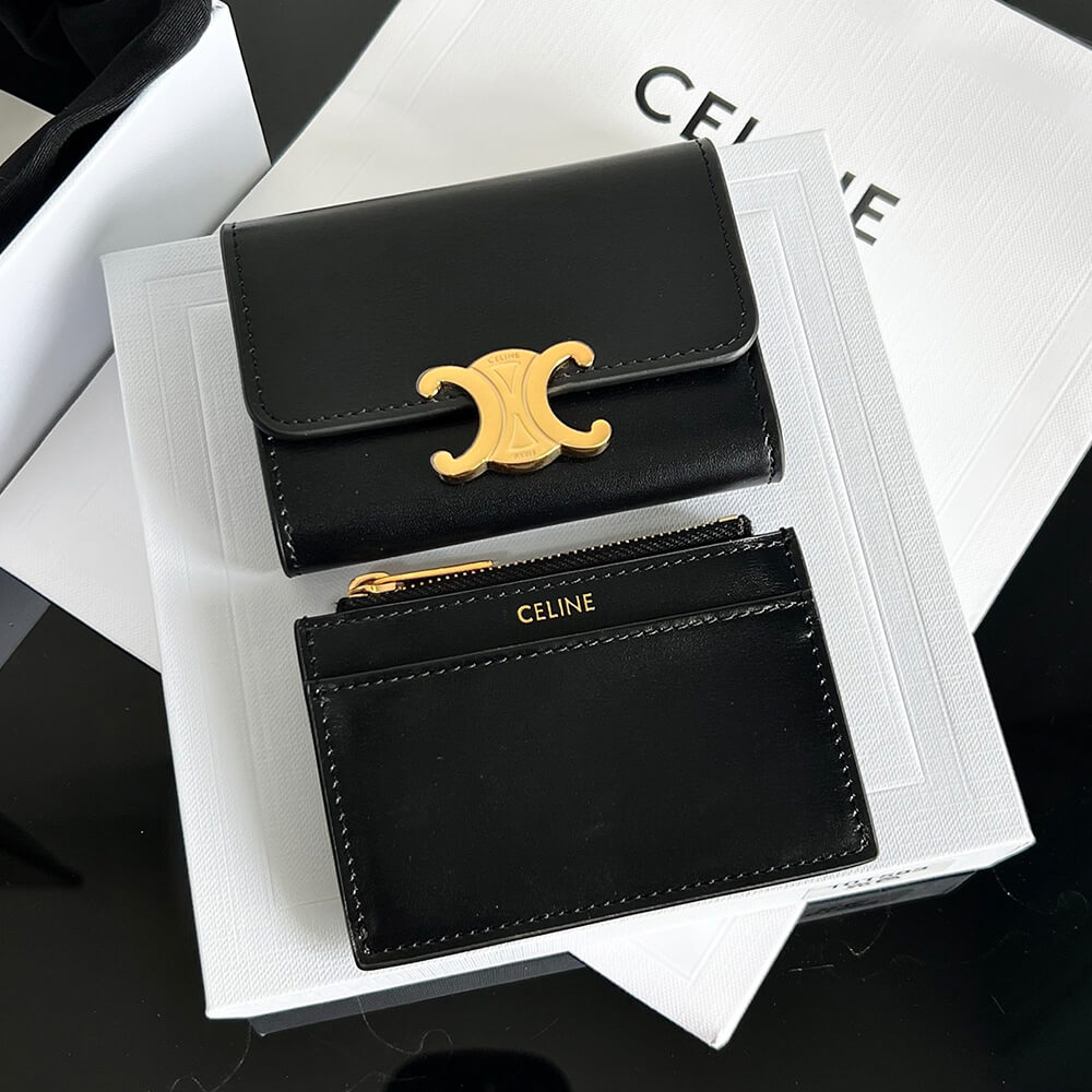 Ce1i*e COMPACT WALLET WITH COIN TRIOMPHE IN SHINY CALFSKIN(HIGH-END GRADE)