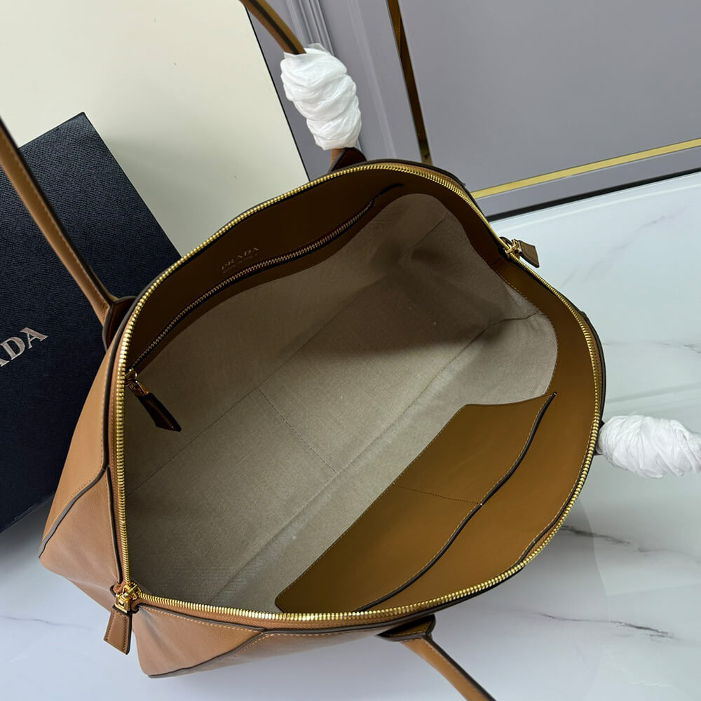 Pra*a Large leather tote bag with zipper closure(high-end grade)