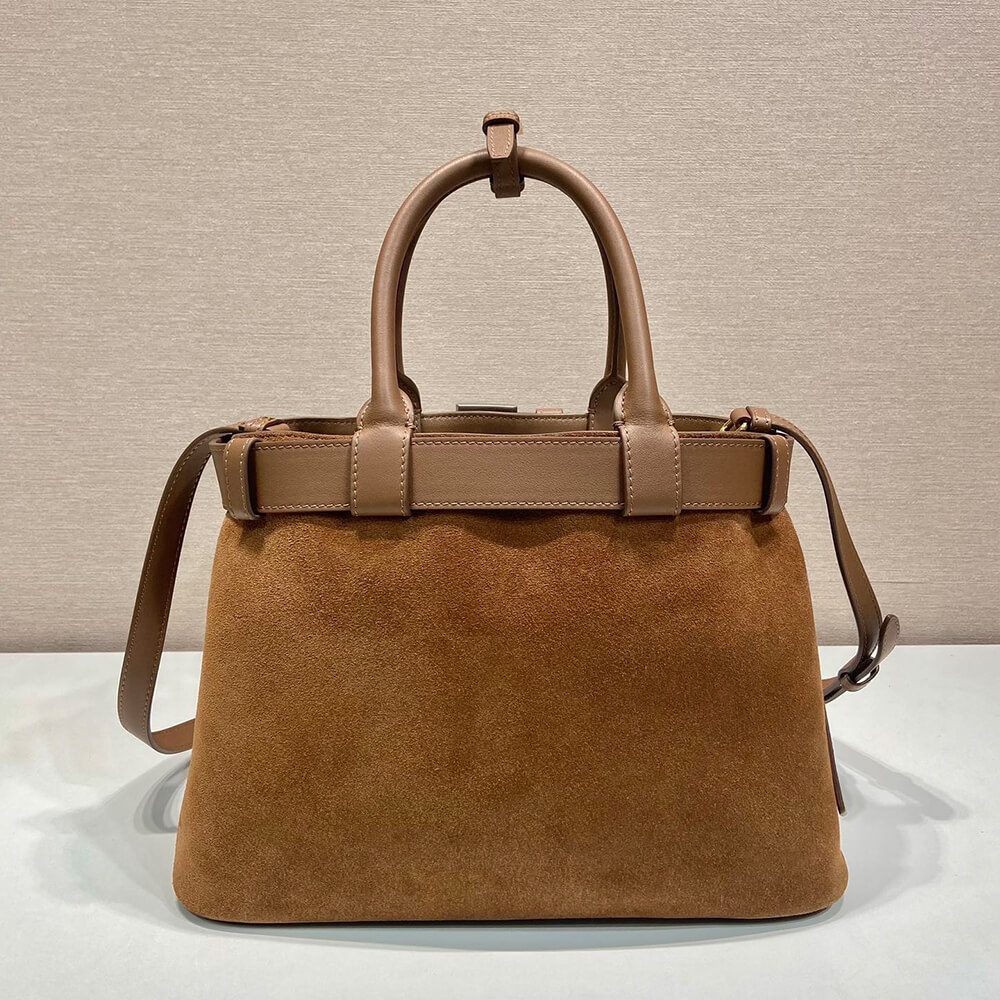 Pra*a Buckle small suede handbag with belt(high-end grade)