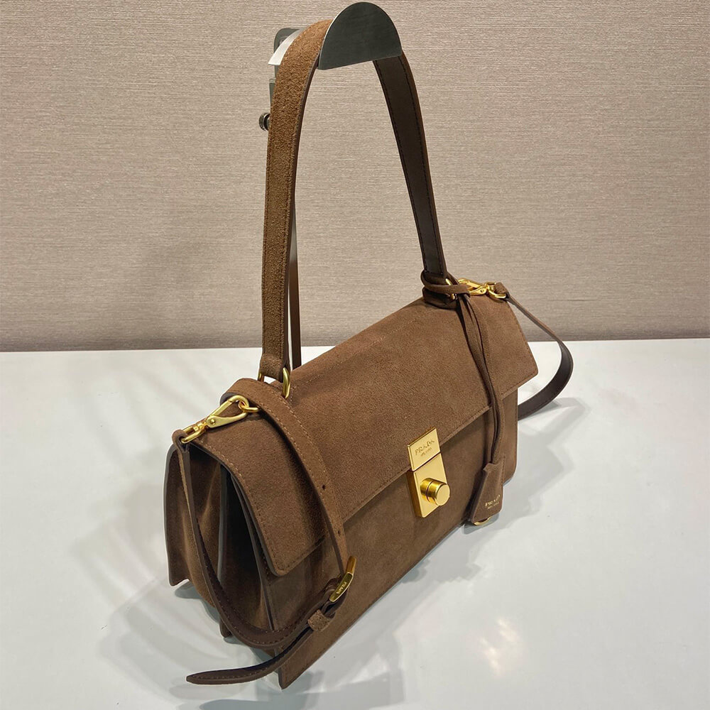 Pra*a Soft Sound medium suede shoulder bag(high-end grade)