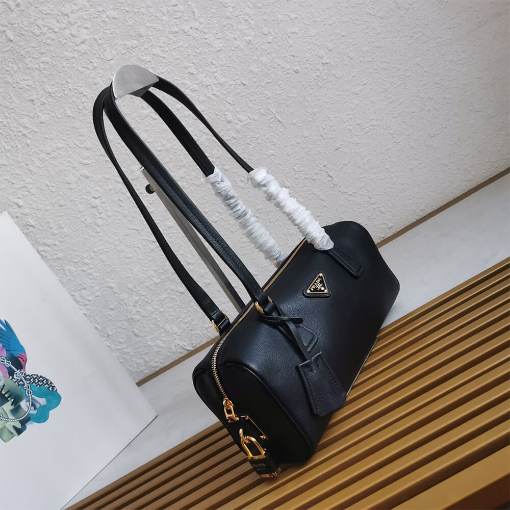 Pra*a Medium leather top-handle bag with padlock(high-end grade)