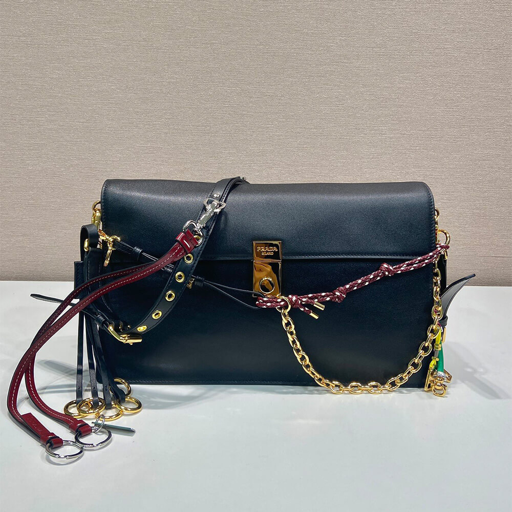 Pra*a Soft Sound large leather shoulder bag with charms(high-end grade)