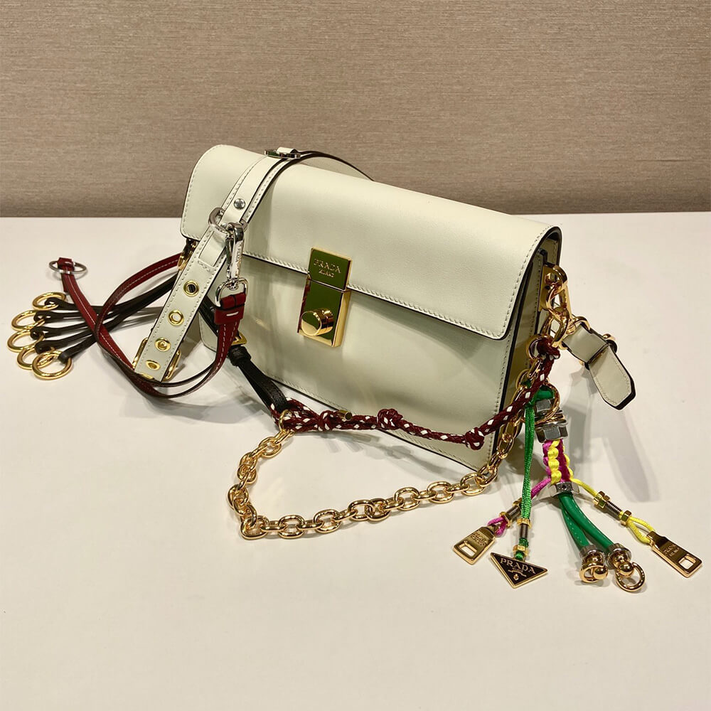 Pra*a Soft Sound small leather shoulder bag with charms(high-end grade)