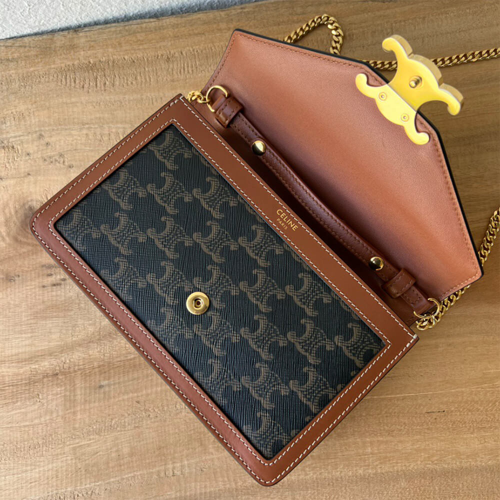 Ce1i*e WALLET ON CHAIN MARGO in TRIOMPHE CANVAS and calfskin(High-end Grade)