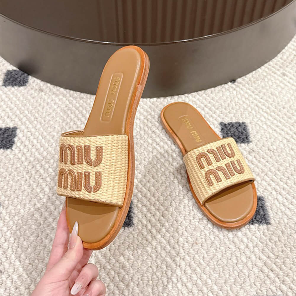 M1um1u Raffia Slide Sandals
