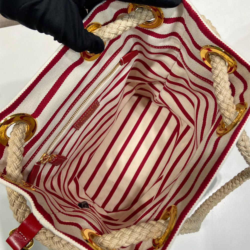 Pra*a Mariner small striped fabric bucket bag