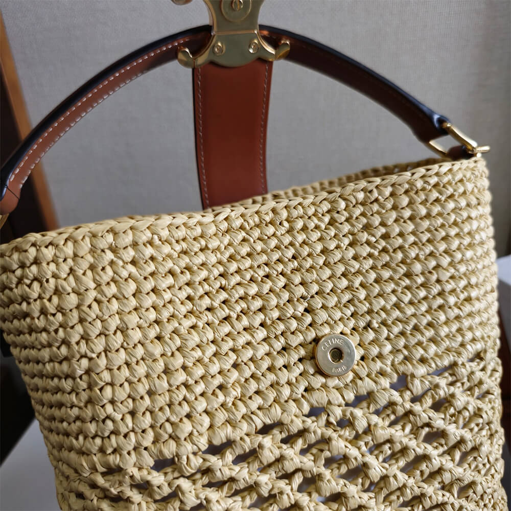 Ce1i*e SMALL L0visE BUCKET IN RAFFIA AND CALFSKIN(HIGH-END GRADE)