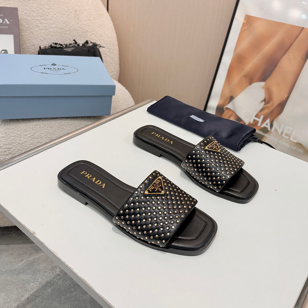 Pra*a Nappa leather slides with studs
