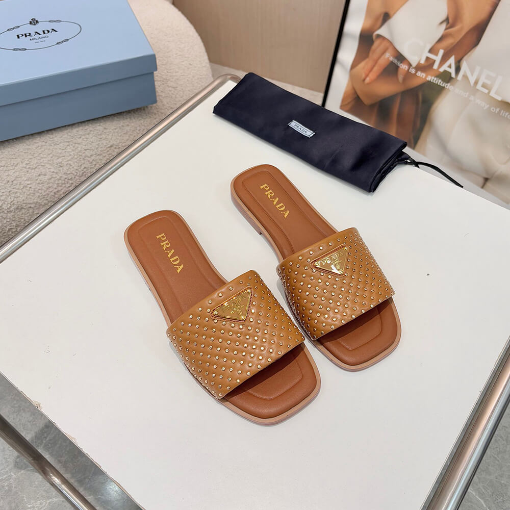 Pra*a Nappa leather slides with studs