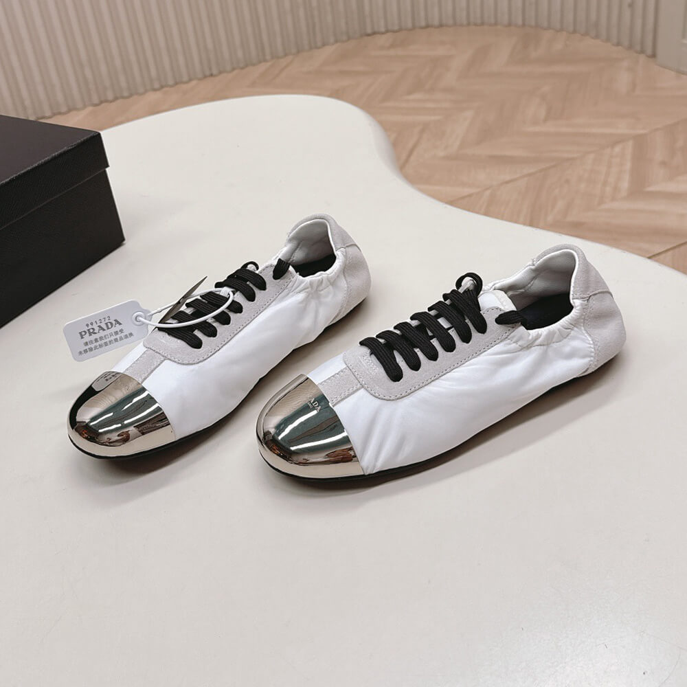 Pra*a Collapse Re-Nylon and suede sneakers with metal toecap