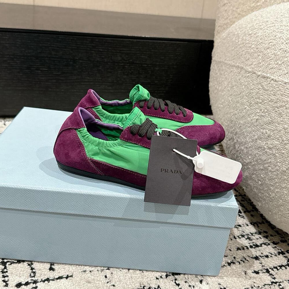 Pra*a Collapse Re-Nylon and suede elasticized sneakers