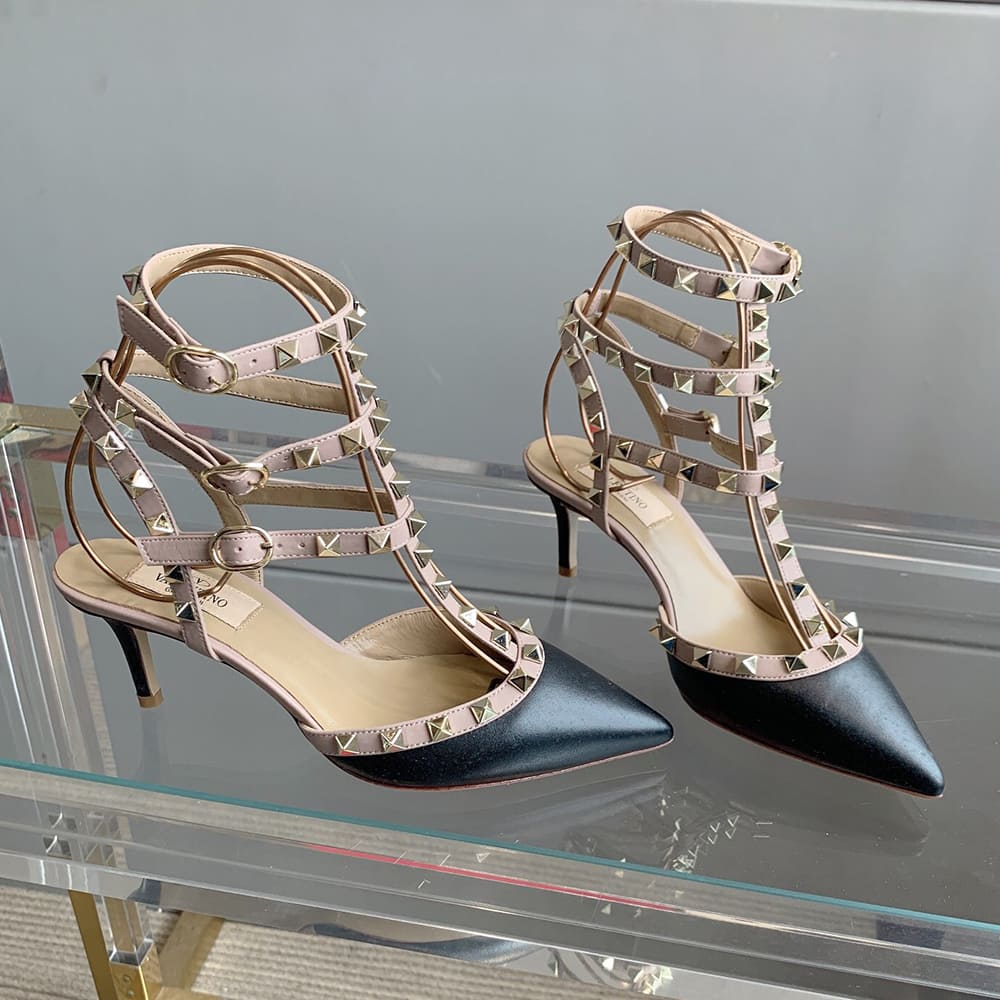 Va1e*ntin0 ROCKSTUD Wrap-around ankle strap rivet high heels (heel height 6.5 cm)