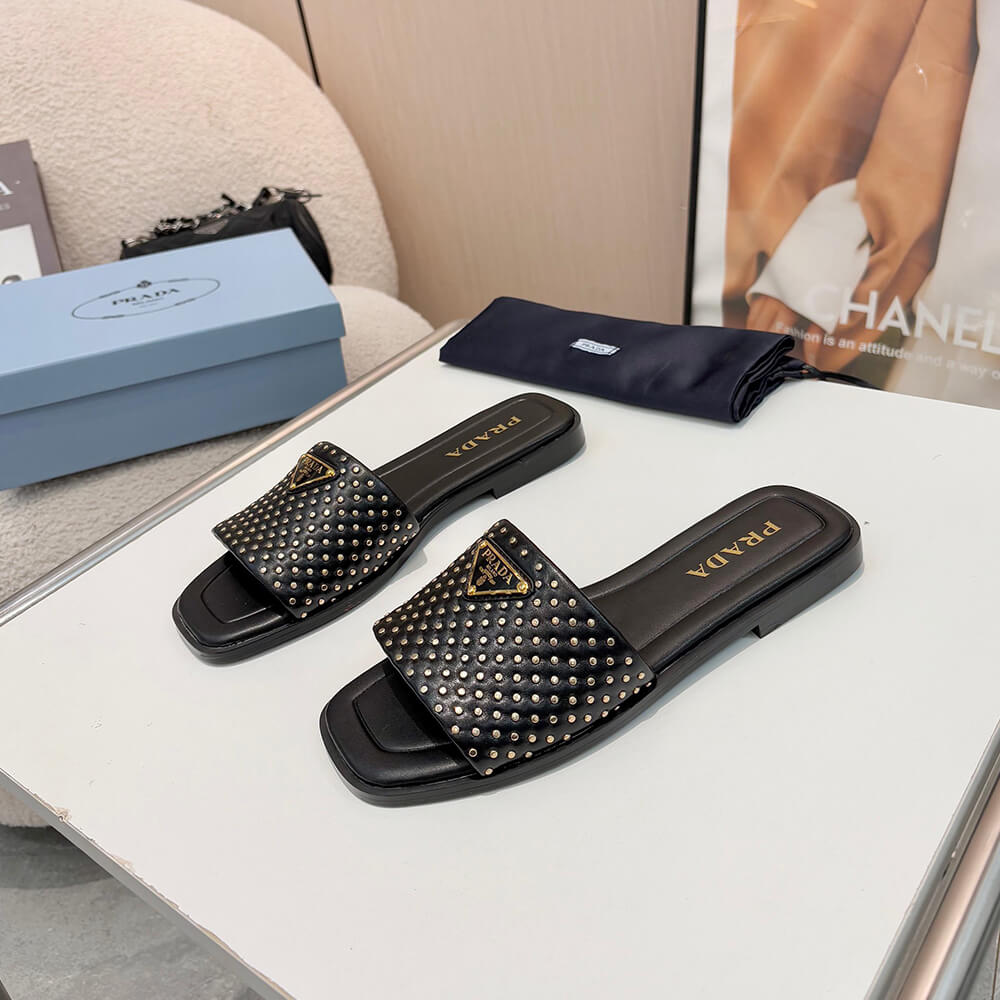 Pra*a Nappa leather slides with studs