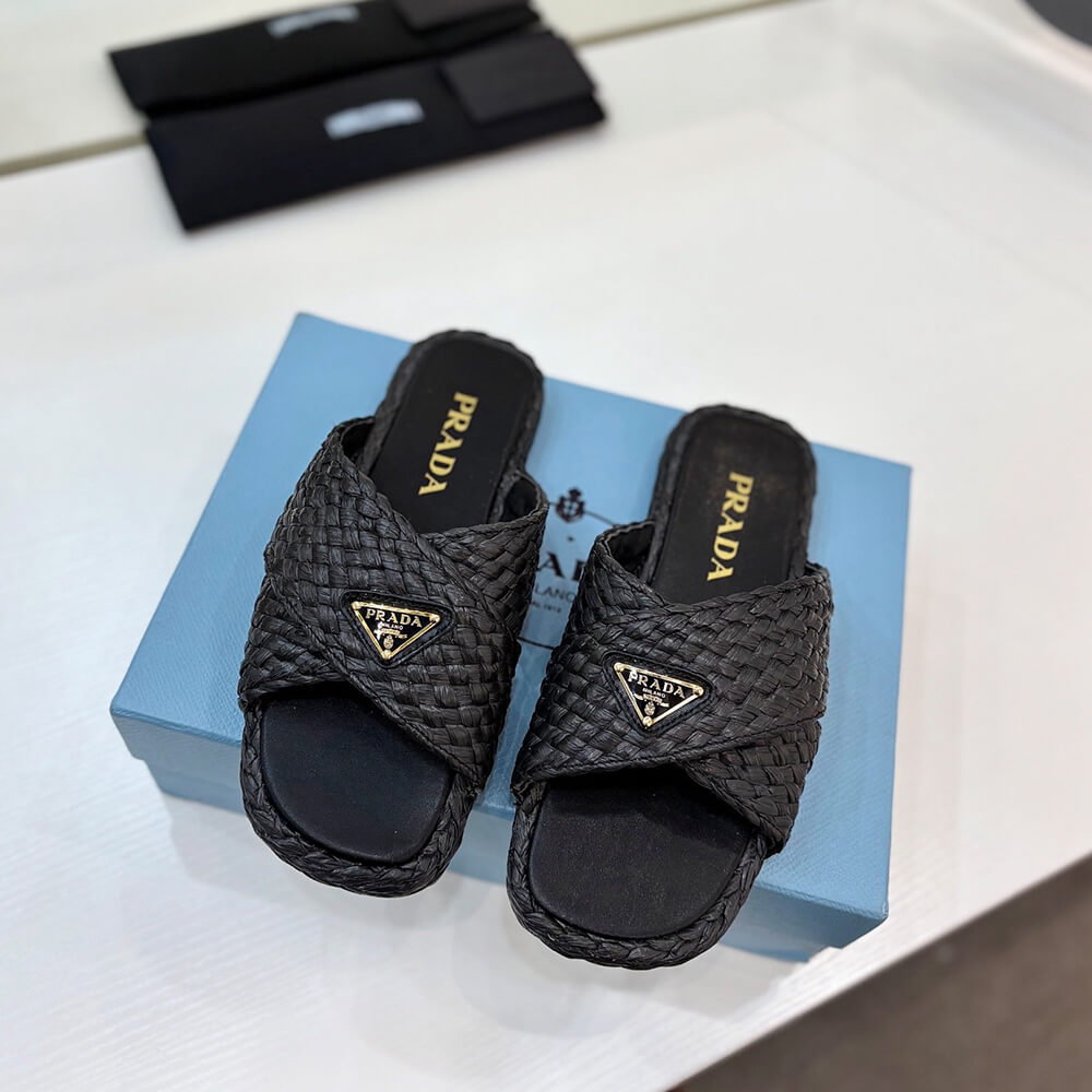 Pra*a Raffia crisscross slides