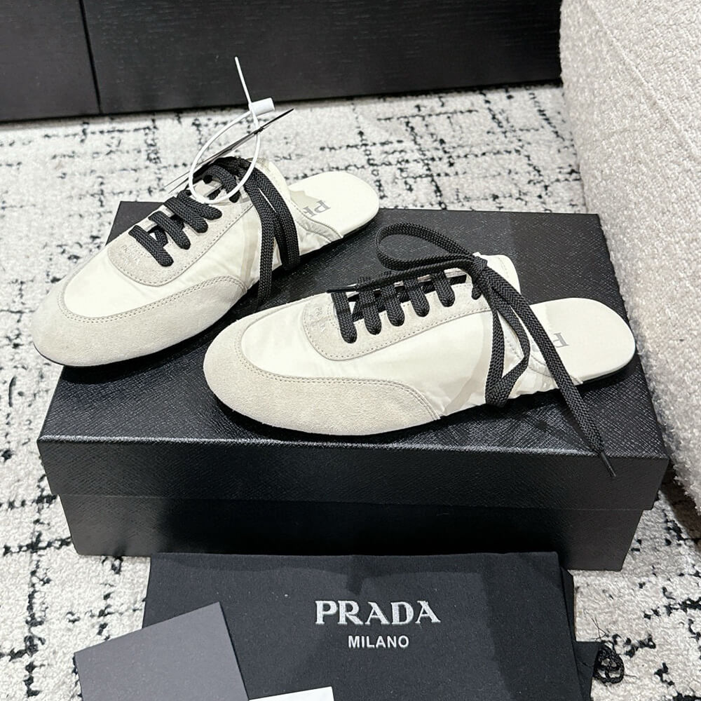 Pra*a Collapse Re-Nylon and suede mules