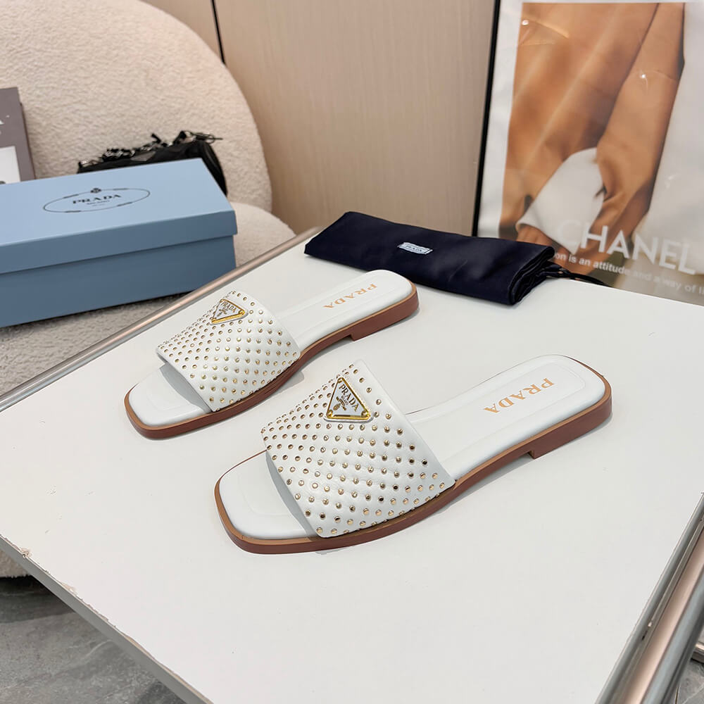 Pra*a Nappa leather slides with studs