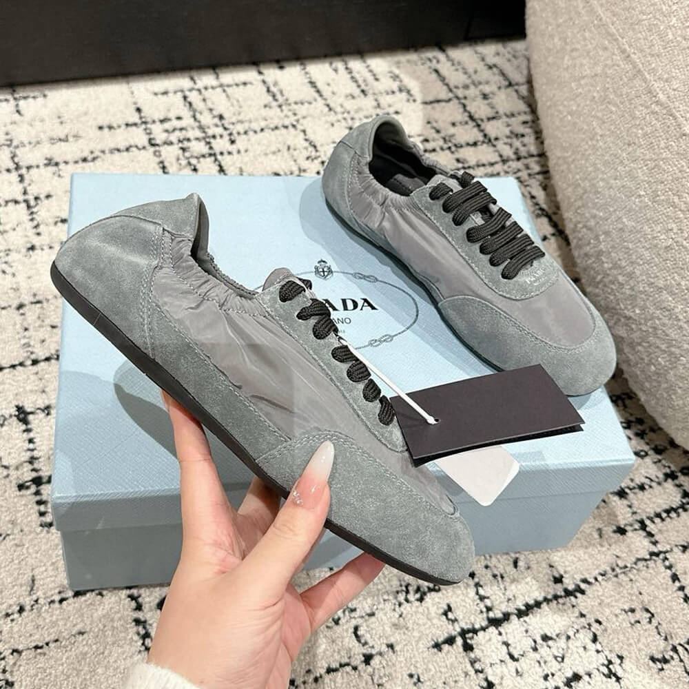 Pra*a Collapse Re-Nylon and suede elasticized sneakers