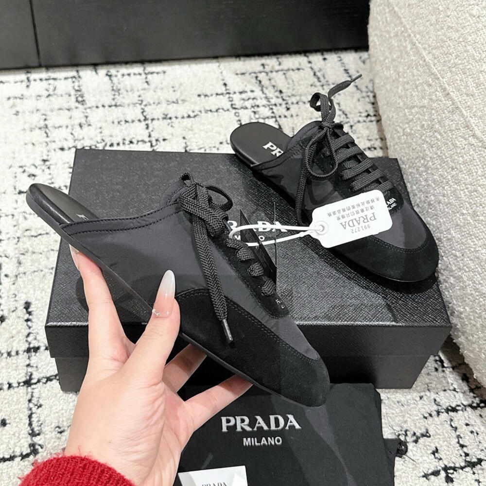 Pra*a Collapse Re-Nylon and suede mules
