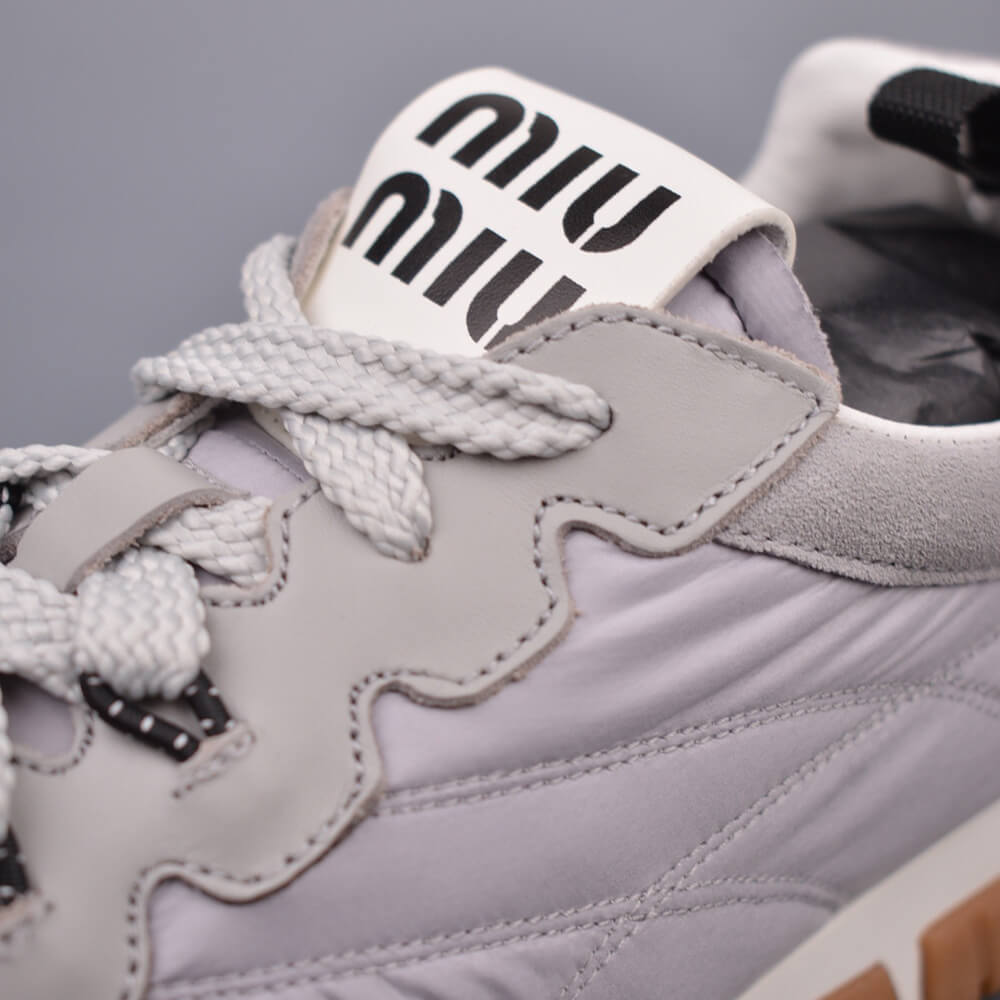 M1um1u Tyre technical fabric and suede sneakers