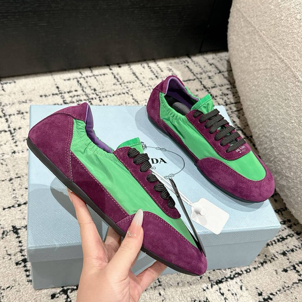 Pra*a Collapse Re-Nylon and suede elasticized sneakers