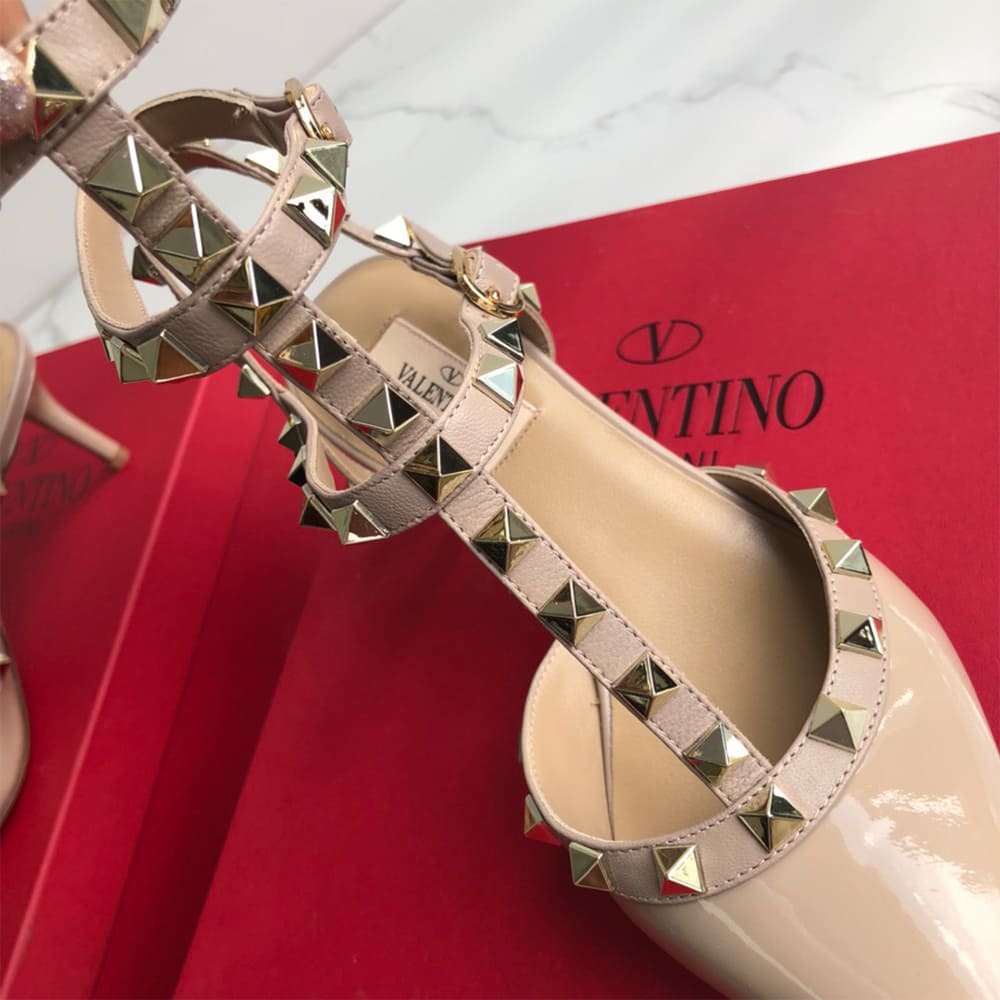 Va1e*ntin0 ROCKSTUD Wrap-around ankle strap rivet high heels (heel height 6.5 cm)