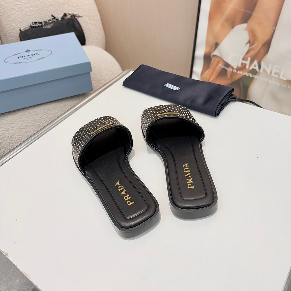 Pra*a Nappa leather slides with studs
