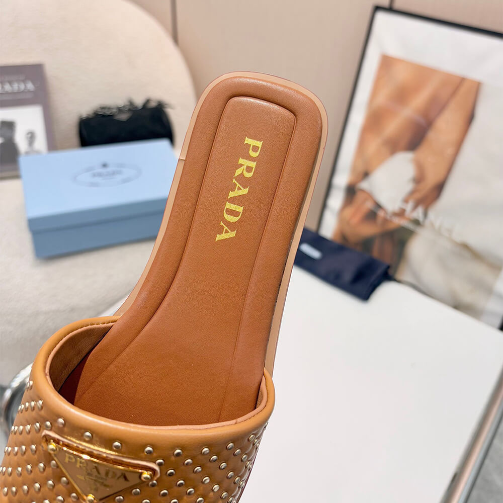 Pra*a Nappa leather slides with studs