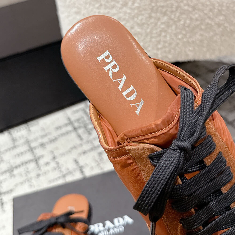Pra*a Collapse Re-Nylon and suede mules