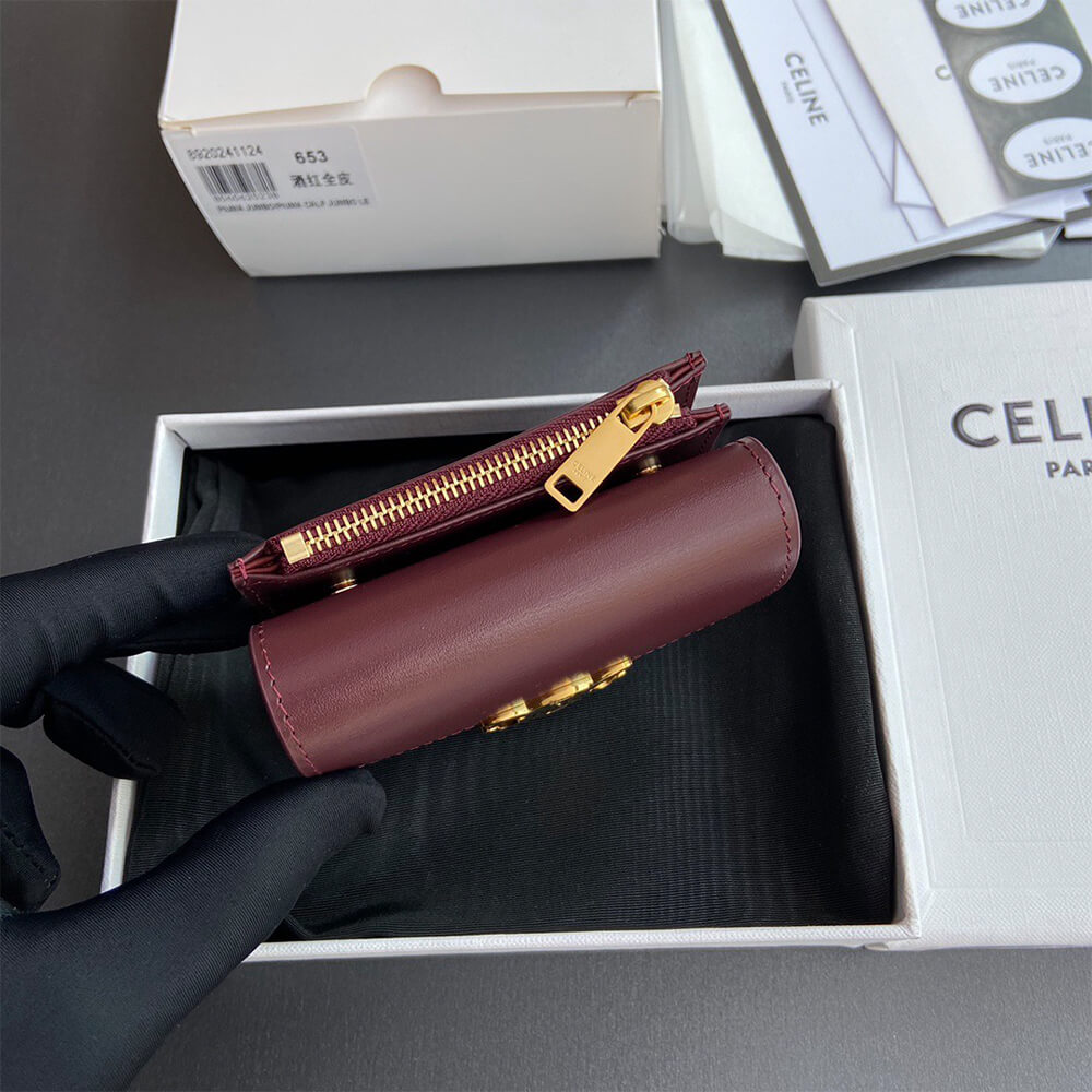 Ce1i*e COMPACT WALLET WITH COIN TRIOMPHE IN SHINY CALFSKIN(HIGH-END GRADE)