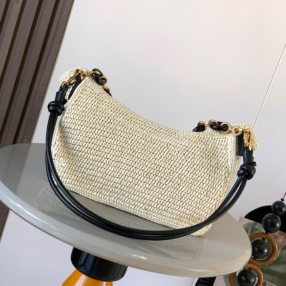 L0ew* Medium Ola bag in raffia and calfskin(HIGH-END GRADE)