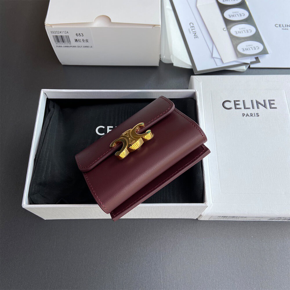 Ce1i*e COMPACT WALLET WITH COIN TRIOMPHE IN SHINY CALFSKIN(HIGH-END GRADE)