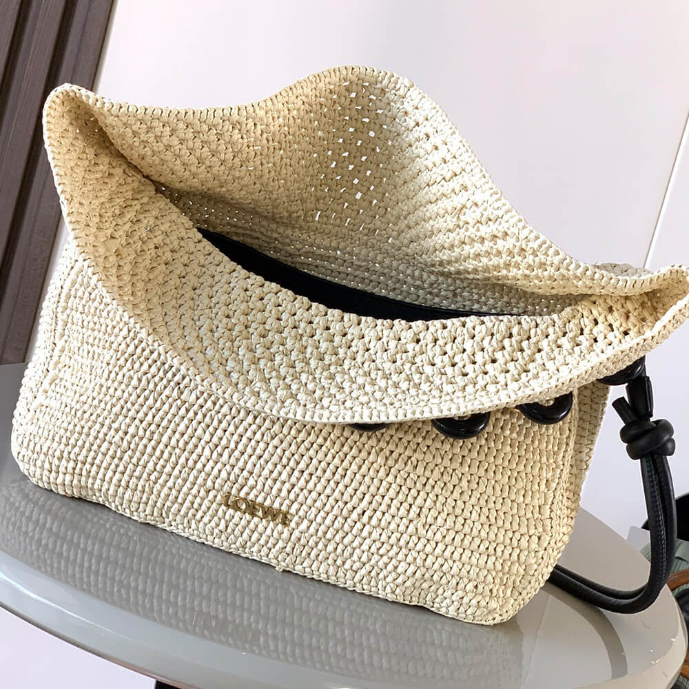 L0ew* Medium Ola bag in raffia and calfskin(HIGH-END GRADE)