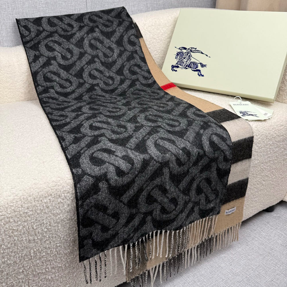 Bv*b*rry Reversible Check And Monogram Cashmere Scarf