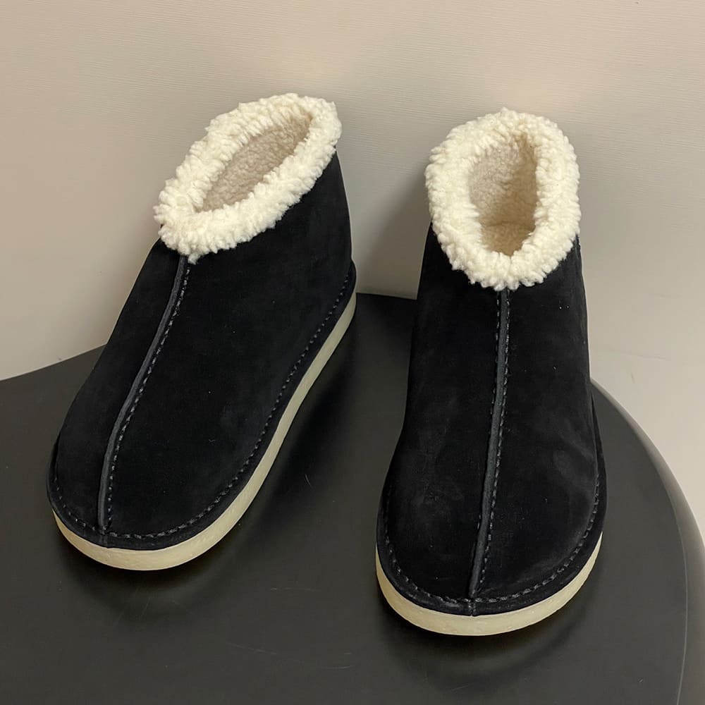 M1um1u Suede and shearling slip-on booties