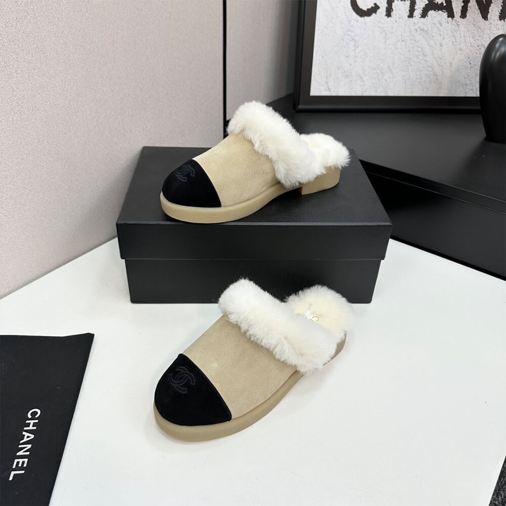 Ch**el Suede Shearling Mules