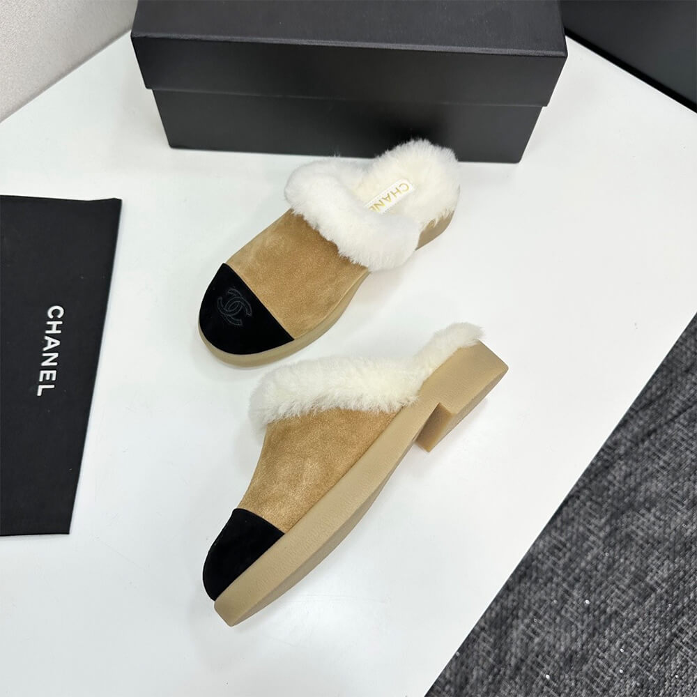 Ch**el Suede Shearling Mules