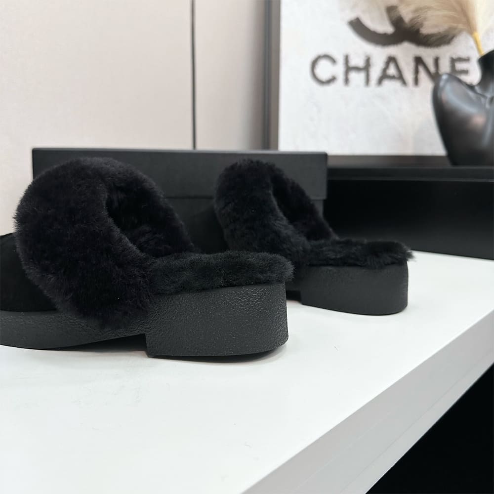 Ch**el Suede Shearling Mules