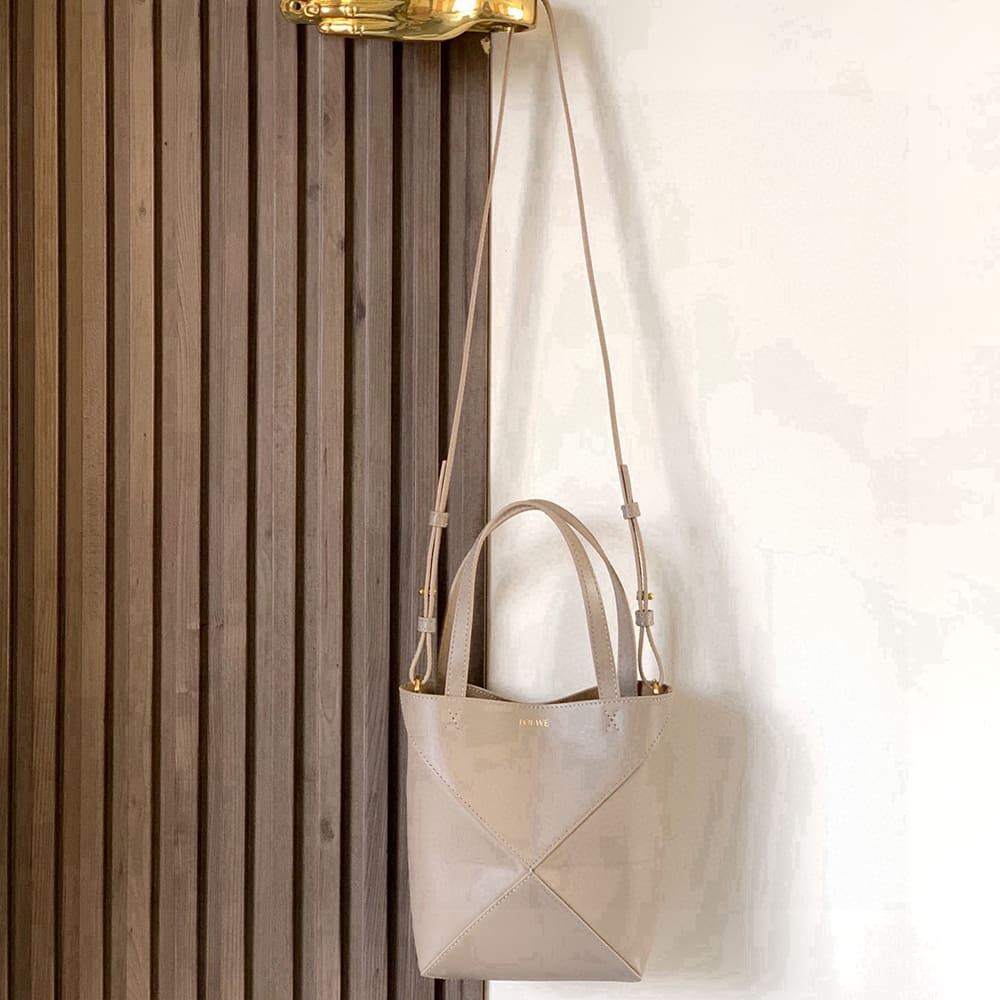 L0ew* Mini Puzzle Fold tote in shiny calfskin(HIGH-END GRADE)