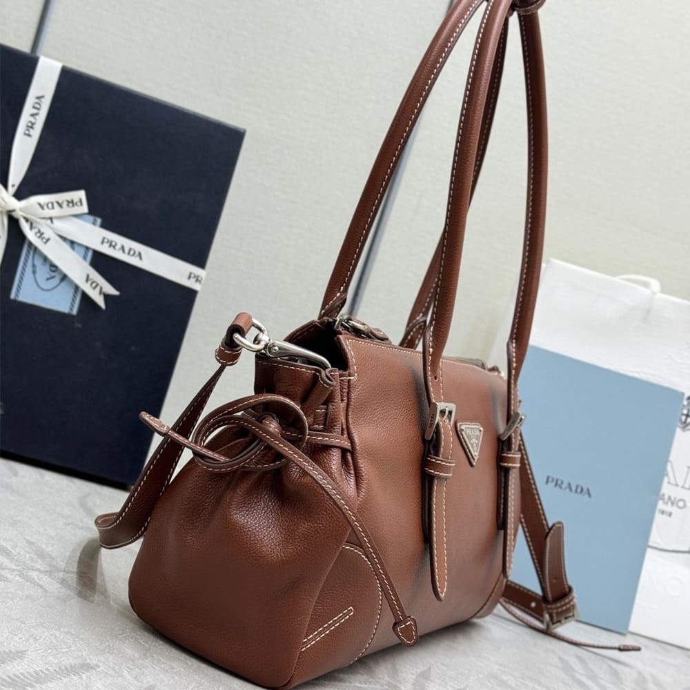 Pra*a Bonnie medium antiqued leather tote bag(HIGH-END GRADE)