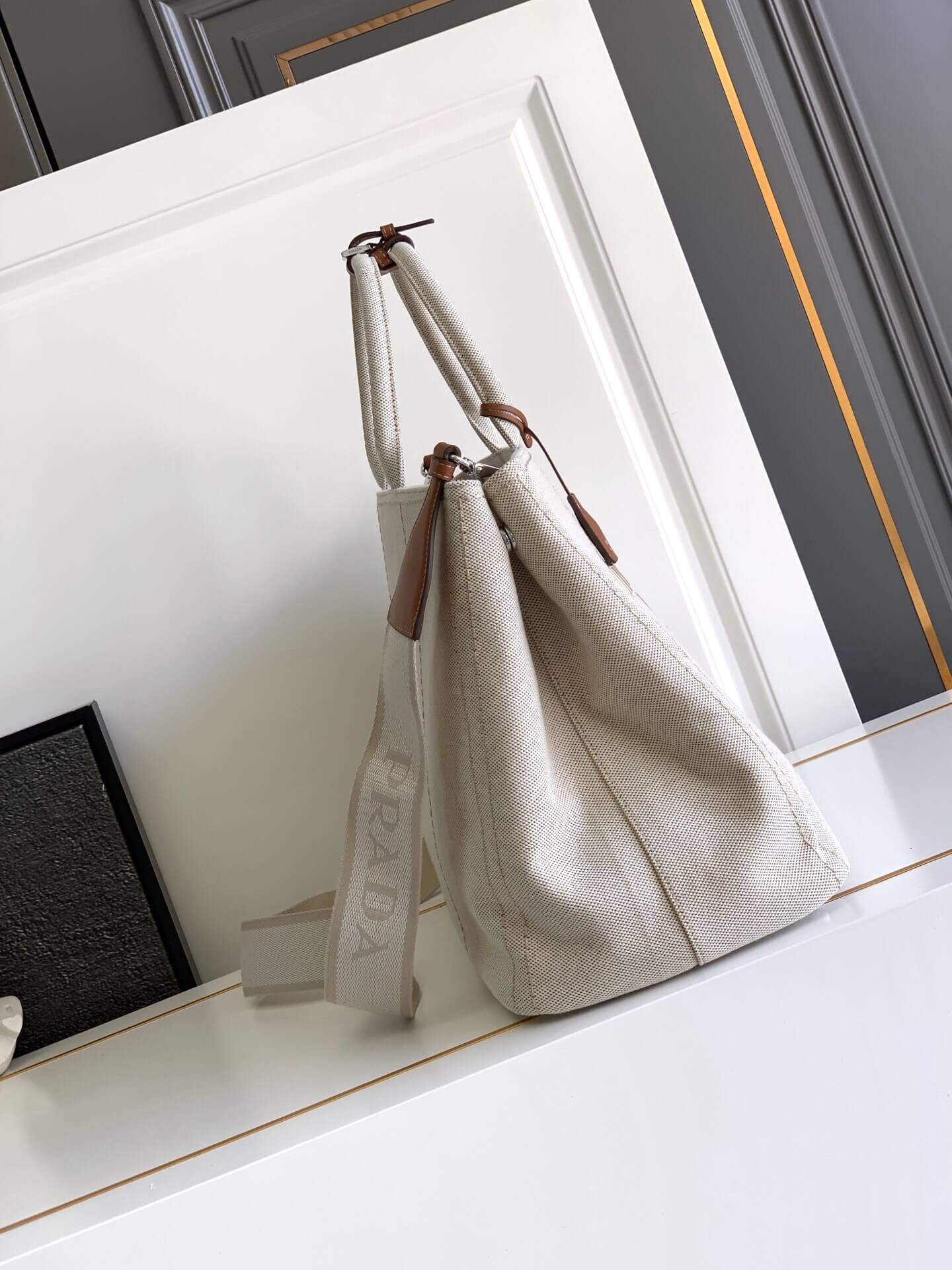Pra*a Jardinière extra-large linen blend tote bag(HIGH-END GRADE)