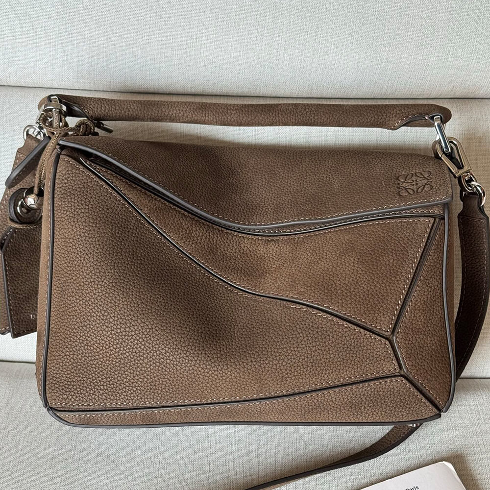 L0ew* Puzzle small textured-nubuck shoulder bag(TAX-FREE GRADE)