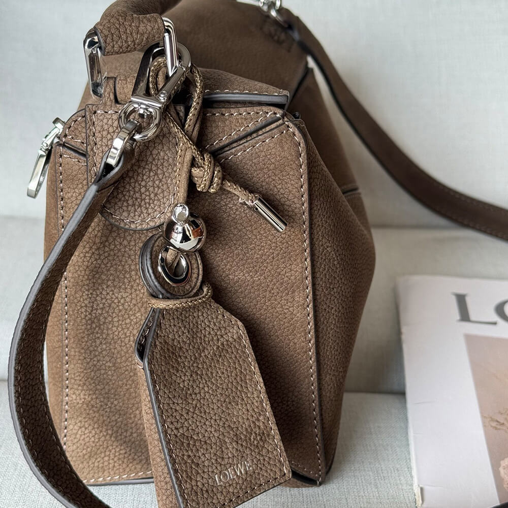 L0ew* Puzzle small textured-nubuck shoulder bag(TAX-FREE GRADE)