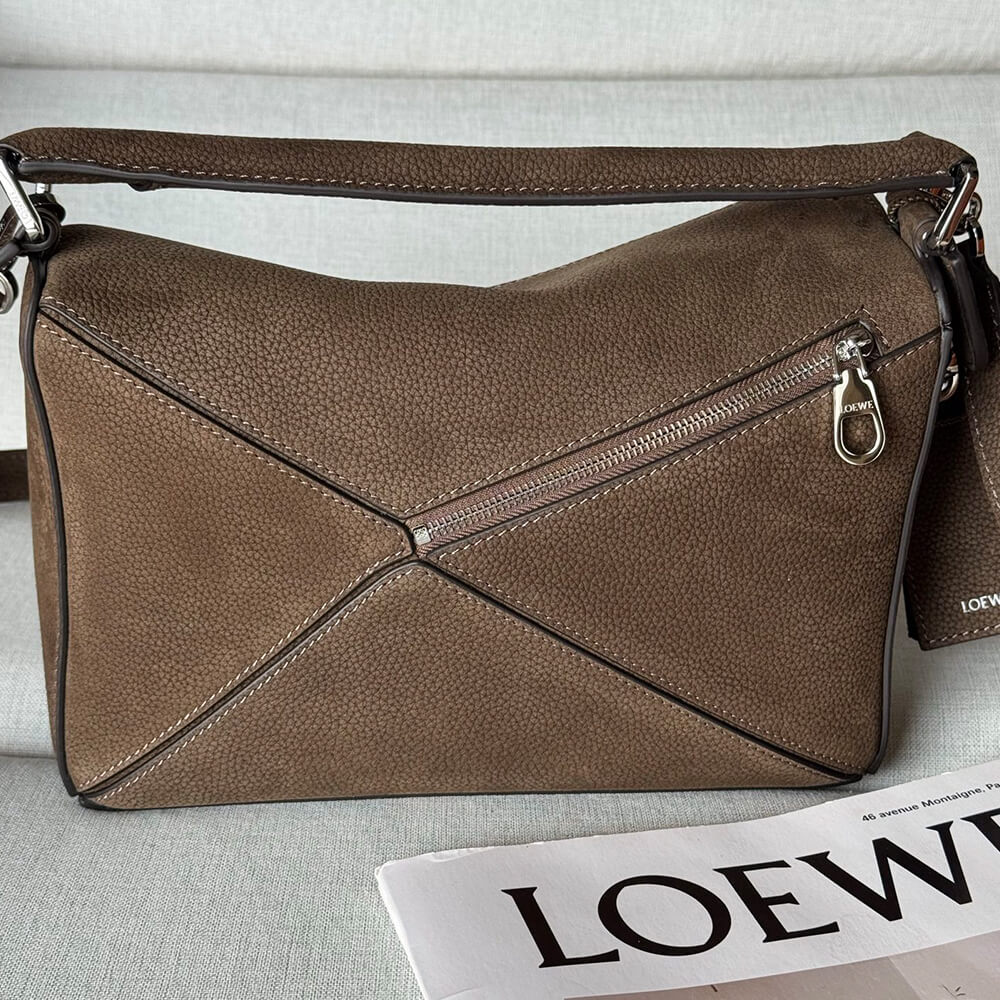 L0ew* Puzzle small textured-nubuck shoulder bag(TAX-FREE GRADE)