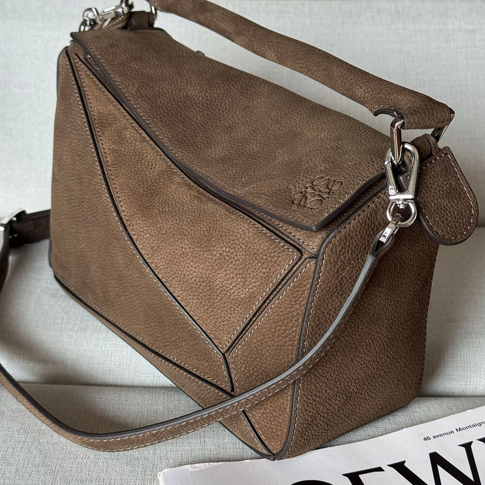 L0ew* Puzzle small textured-nubuck shoulder bag(TAX-FREE GRADE)