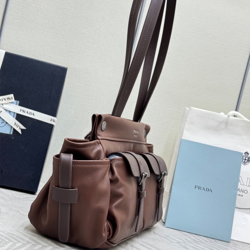 Pra*a Route medium leather tote bag(HIGH-END GRADE)