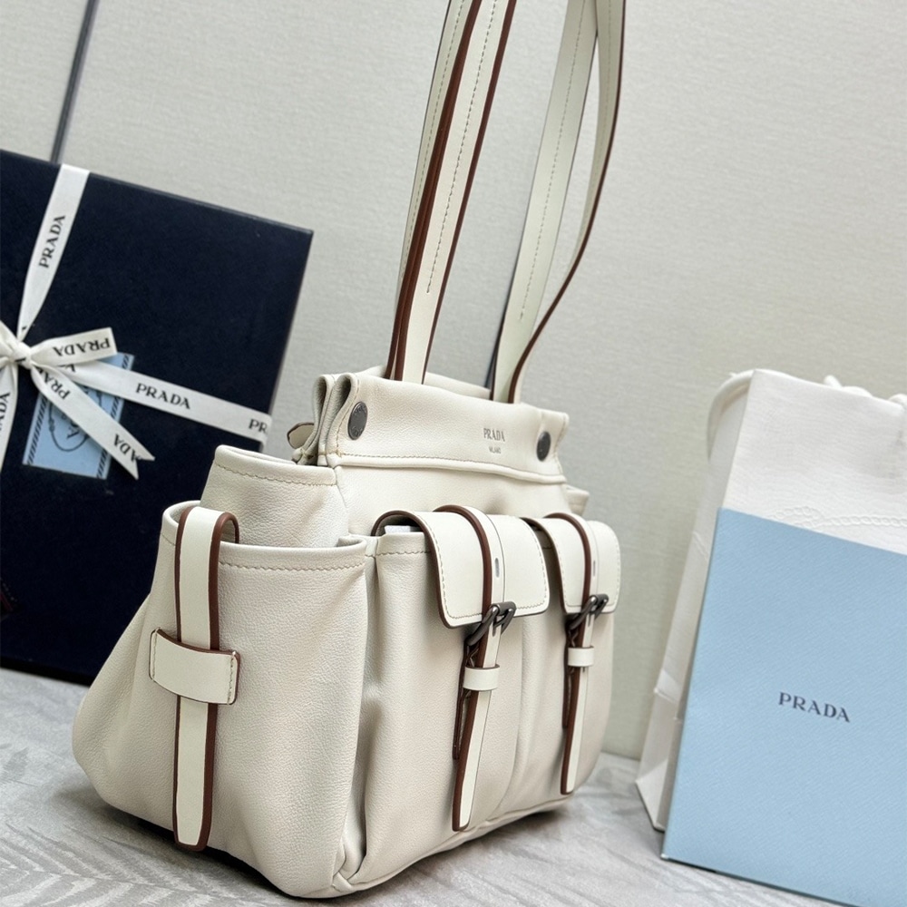 Pra*a Route medium leather tote bag(HIGH-END GRADE)